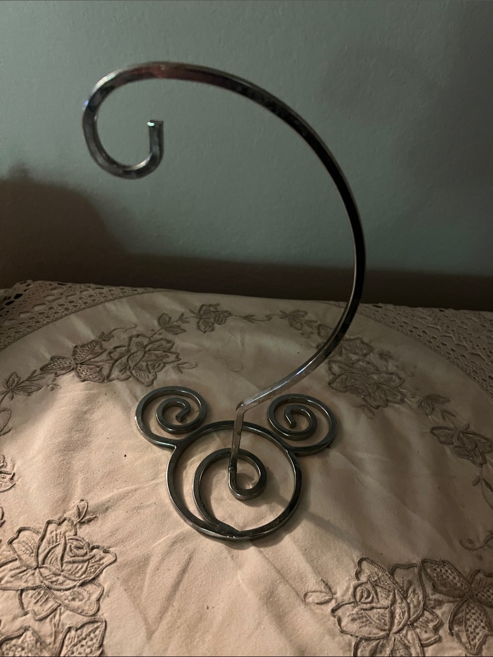 Disney Mickey Mouse Silver Spiral Metal Ornament Hanger - Decorative Wall Accent